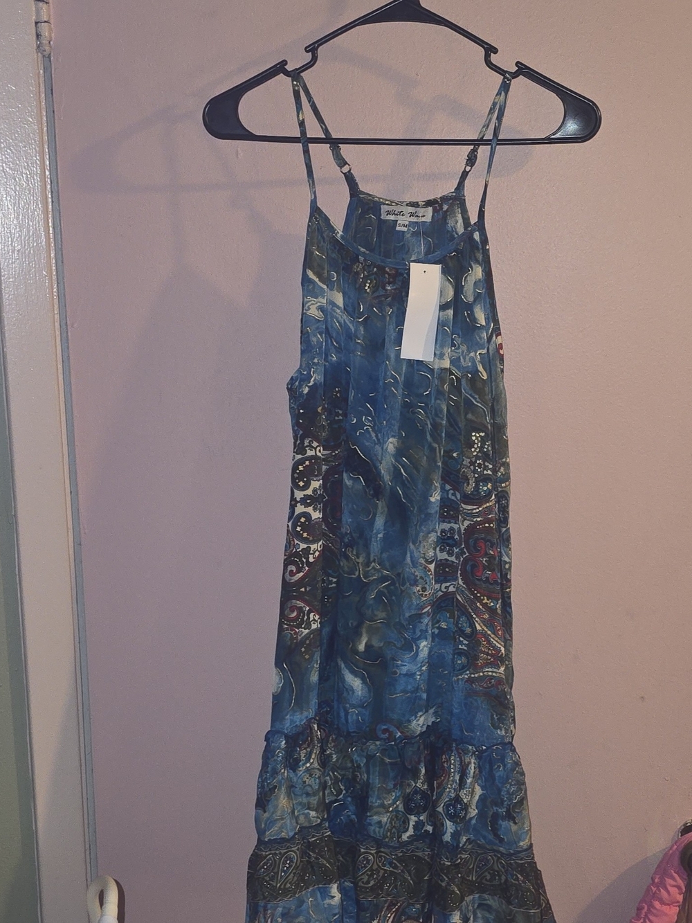 NWT White Waves Blue Abstract Printed Maxi Dress Size S/M